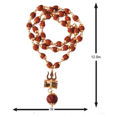 Shiv Shakti Kavach 5 Mukhi Rudraksha Mala With Shiv Trishul & Damru Wood Chain Alloy, Wood Locket