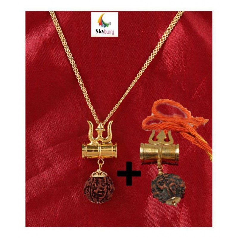 Shiv Shakti Lord Shiv Trishul Damru Locket With Gold-plated Plated Chain And One Shiv Trishul Damru Pendant FreeÂ
