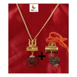 Shiv Shakti Lord Shiv Trishul Damru Locket With Gold-plated Plated Chain And One Shiv Trishul Damru Pendant FreeÂ
