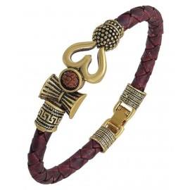 Shiv Sunder  Rudraksha OM Trishul Damroo Designer Oxidized Gold Bahubali Leather Kada Bracelet for Men & Women