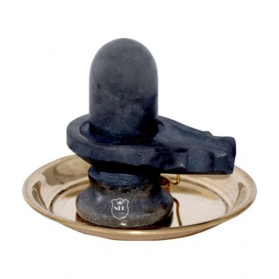Shivling Black Marble 3" With Plate Brass Naag No. 2