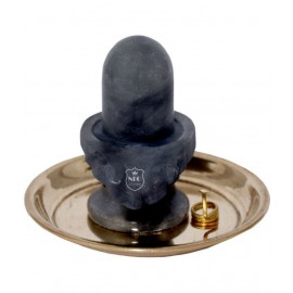 Shivling Black Marble 3" With Plate Brass Naag No. 2
