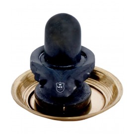 Shivling Black Marble 3" With Plate Brass Naag No. 2