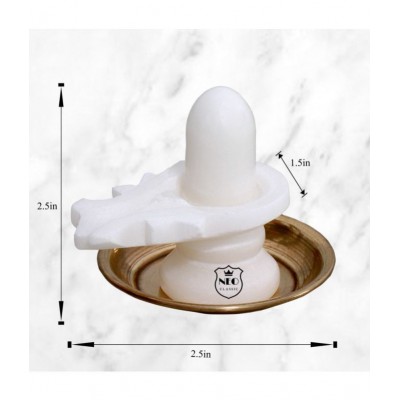 Shivling White Marble 2.5" With Plate Brass Naag No. 1