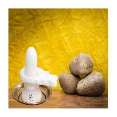 Shivling White Marble 3" With Plate Brass Naag No. 2
