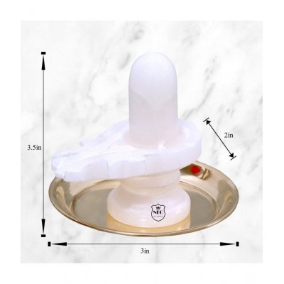 Shivling White Marble 3" With Plate Brass Naag No. 2