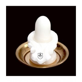 Shivling White Marble 3" With Plate Brass Naag No. 2