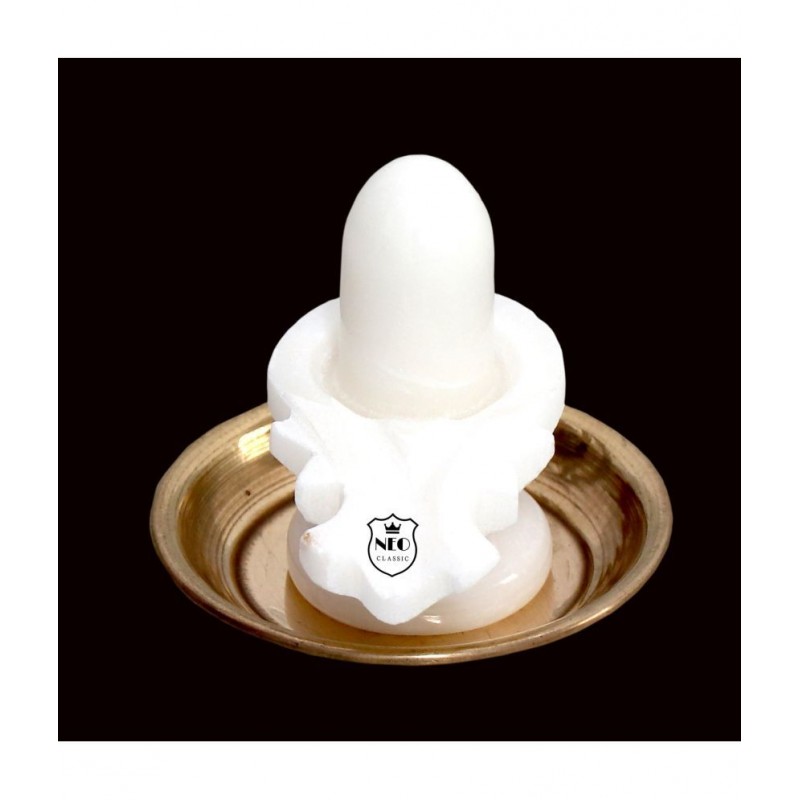 Shivling White Marble 3" With Plate Brass Naag No. 2