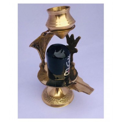Shivshop  Brass Shivling with Sheshnag and Black Stone Ling Shivling Statue for Hindu Puja Shiva Ling/Shivling Decorative Sheshnaag Showpiece