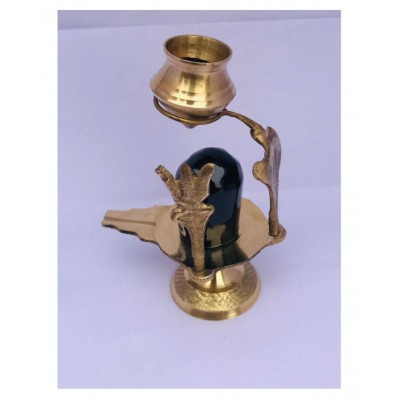 Shivshop  Brass Shivling with Sheshnag and Black Stone Ling Shivling Statue for Hindu Puja Shiva Ling/Shivling Decorative Sheshnaag Showpiece