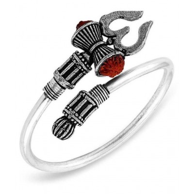 Shivshop Brass, Leather Silver, Gold-plated Kada Bracelet Rudraksha Shiv Trishul Damroo Damru Designer Kada Bracelet Bangle for Women and Men Mahadev Mahakal Bracelet (COMBO OF 2)