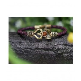 Shivshop Brass, Leather Silver, Gold-plated Kada Bracelet Rudraksha Shiv Trishul Damroo Damru Designer Kada Bracelet Bangle for Women and Men Mahadev Mahakal Bracelet (COMBO OF 2)