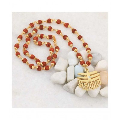 Shivshop Loard Shiva Bolenath Mahakal Locket With Golden Cap Rudraksha Mala Gold-plated Plated Brass, Wood Chain