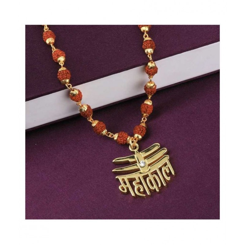 Shivshop Loard Shiva Bolenath Mahakal Locket With Golden Cap Rudraksha Mala Gold-plated Plated Brass, Wood Chain