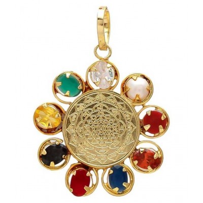 Shree Yantra Navratna Navgraha Pendant/Locket for Men and Women Gold-plated Brass Locket