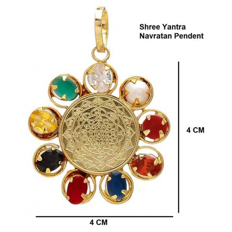 Shree Yantra Navratna Navgraha Pendant/Locket for Men and Women Gold-plated Brass Locket