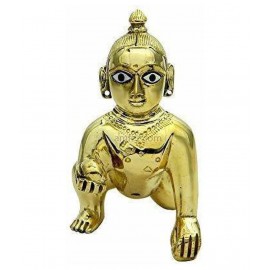 Shri Astha Vinayak  Laddu Gopal Brass Idol/Bal Gopal/Thakur Ji Peetal Murti Medium Height 4 inch (Size Four/4 no.) (Ladoo Gopal) Janmashtami Special for Home Temple