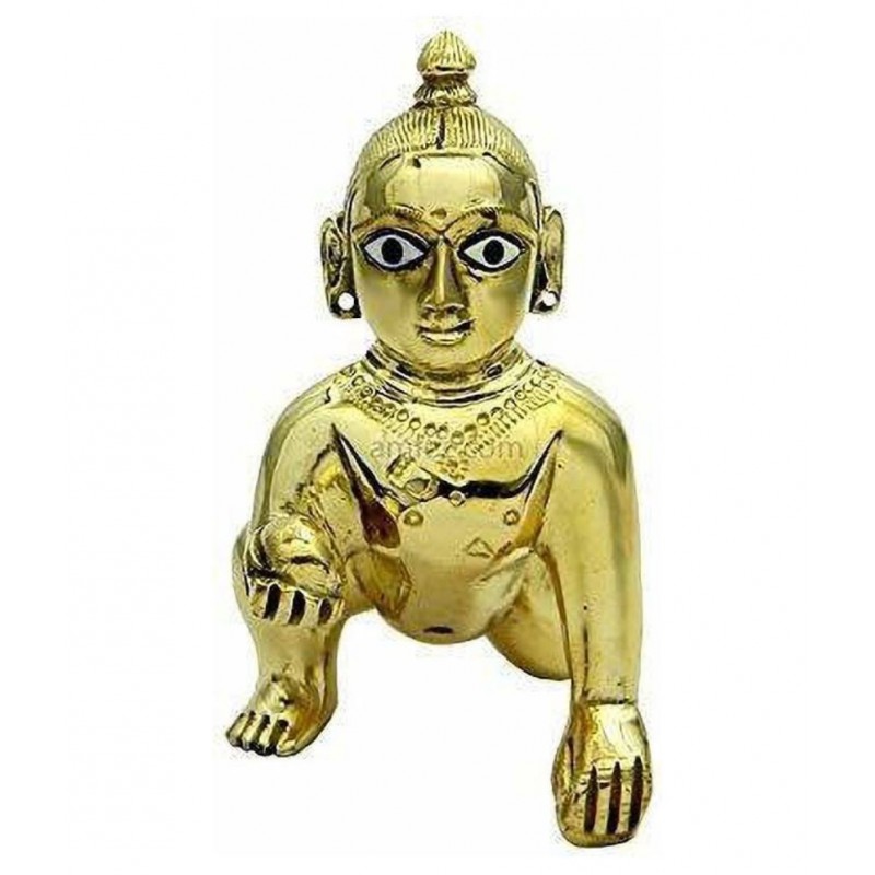 Shri Astha Vinayak  Laddu Gopal Brass Idol/Bal Gopal/Thakur Ji Peetal Murti Medium Height 4 inch (Size Four/4 no.) (Ladoo Gopal) Janmashtami Special for Home Temple