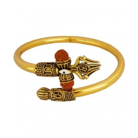 Shri Astha Vinayak Brass, Wood Gold-plated Trishul Damru Rudraksha Kada