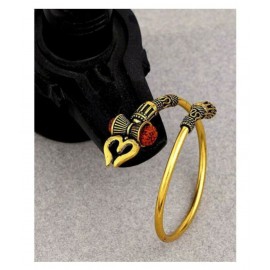 Shri Ganesh  Designer Golden Oxidized Shiva Trishul Rudraksha Damru Kada Bracelet Bangle for Men and Boys Gold Trishul Damroo Designer Kada Bracelet Bangle for Women and Men (Flexible)