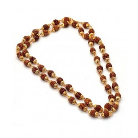 Shri Ganesh 100% Original 5 Mukhi Rudraksha Mala With Gold Plated Cap