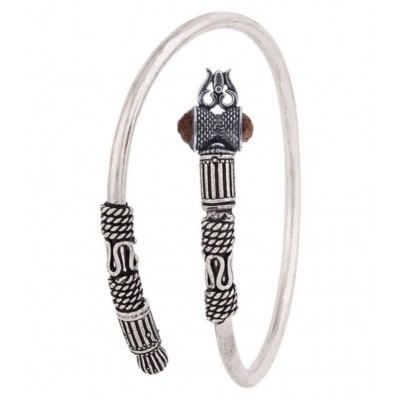Shri Ganesh Adjustable Rudraksha Trishul Damroo Designer Oxidized Silver Bahubali Kada Kadas Bracelet Unisex Cuff Bracelets for Men & Women
