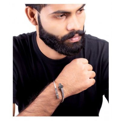 Shri Ganesh Adjustable Rudraksha Trishul Damroo Designer Oxidized Silver Bahubali Kada Kadas Bracelet Unisex Cuff Bracelets for Men & Women