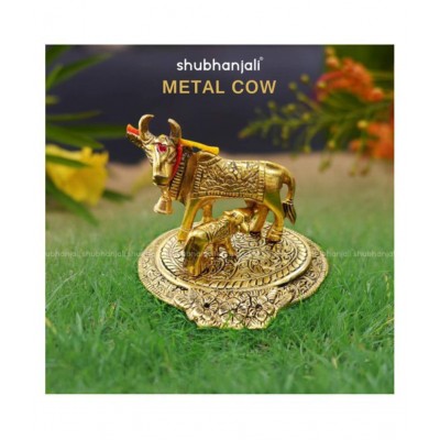 Shubhanjali® Kamdhenu Cow with Calf ,Metal Cow and Calf,Elegant Kamdhenu Cow and Calf Metal Statue|Spiritual Showpiece,Home Décor