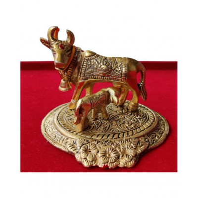 Shubhanjali® Kamdhenu Cow with Calf ,Metal Cow and Calf,Elegant Kamdhenu Cow and Calf Metal Statue|Spiritual Showpiece,Home Décor