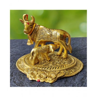 Shubhanjali® Kamdhenu Cow with Calf ,Metal Cow and Calf,Elegant Kamdhenu Cow and Calf Metal Statue|Spiritual Showpiece,Home Décor