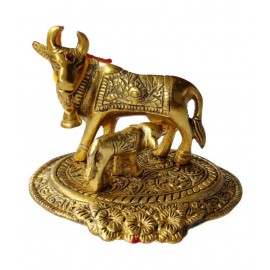 Shubhanjali® Kamdhenu Cow with Calf ,Metal Cow and Calf,Elegant Kamdhenu Cow and Calf Metal Statue|Spiritual Showpiece,Home Décor