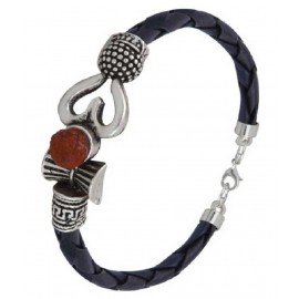 Silver Black om leather bracelet for men and boys