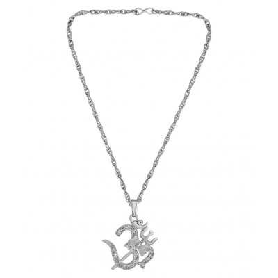 Silver Plated Brass Shiva Mahadev Bolenath Symbols Hald Moon, Damru, Om Pendant chain for Men and Women