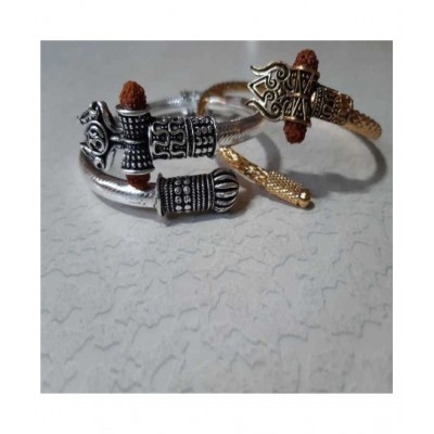 Silver and golde trishul kada for men and boys