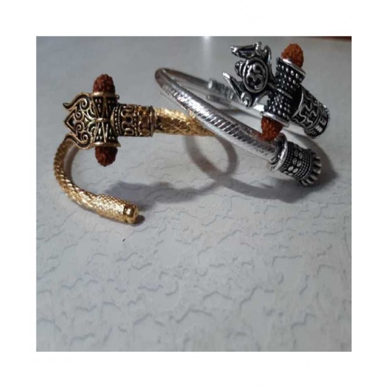Silver and golde trishul kada for men and boys