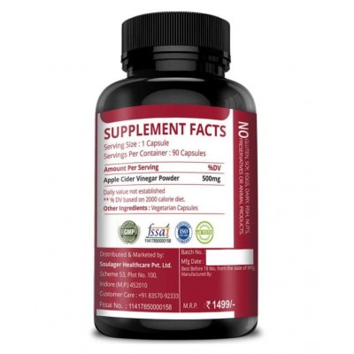 Simply Nutra Apple Cider Vinegar Capsules - 90 Veg Capsules 500 no.s Unflavoured