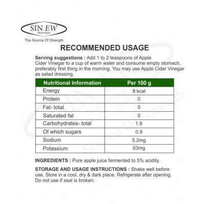 Sinew Nutrition Apple Cider Vinegar With Honey 500 ml Unflavoured