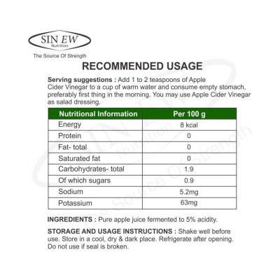 Sinew Nutrition Apple Cider Vinegar (Without Mother) 750 ml Unflavoured Pack of 2