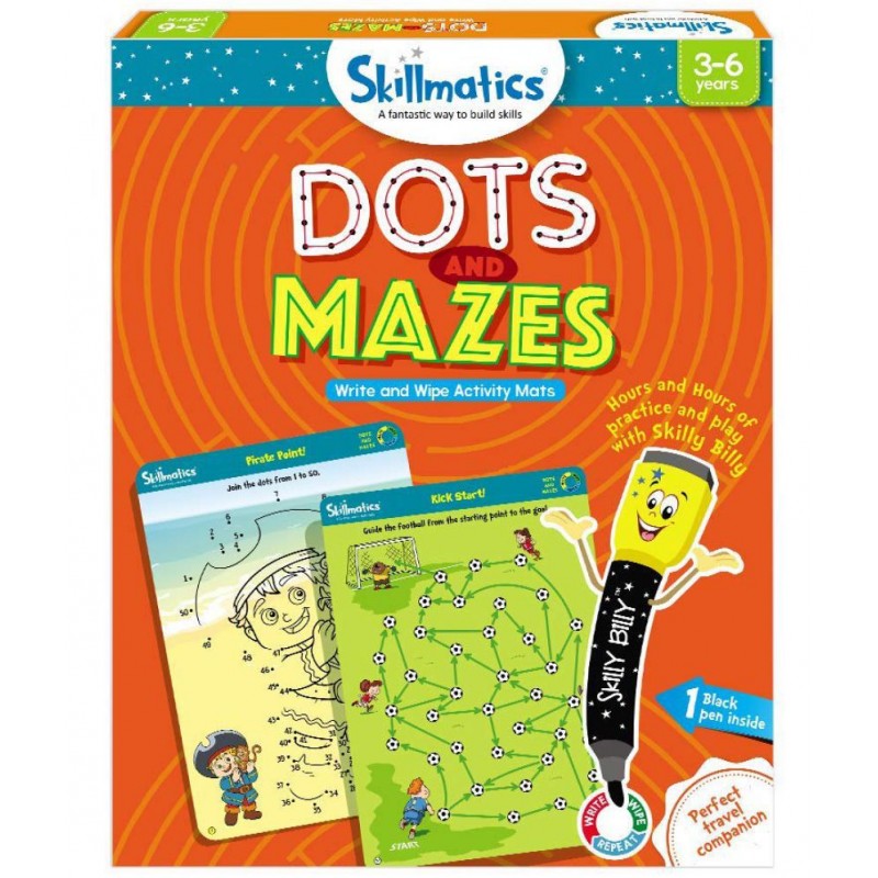 Skillmatics Educational Game : Dots and Mazes | Reusable Activity Mats with Marker Pen | Gifts, Travel Toy & Learning Tool for Ages 3-6
