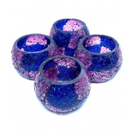 Sky Line Purple Table Top Glass Tea Light Holder - Pack of 4