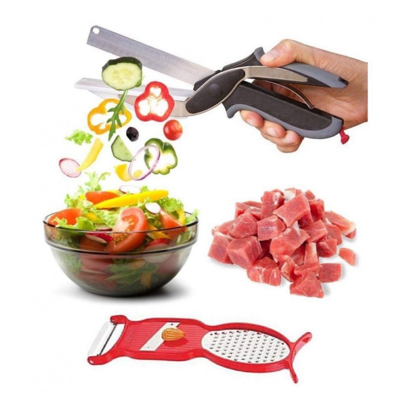 Smart Clever Cutter - Chopper, Slicer, Scissors - 1 Pic. + 4 in 1 Peeler, Grater - 1 Pic. Multi Color