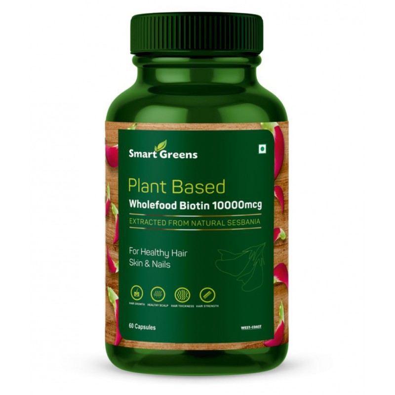 Smart Greens Wholefood Biotin 10000mcg 60 no.s Vitamins Capsule Smart Greens Wholefood Biotin 10000mcg 60 no.s Vitamins Capsule