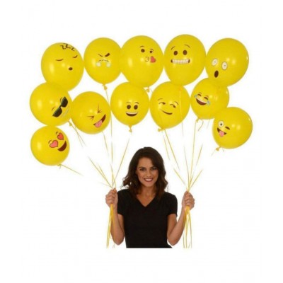 Smiley Balloon Printed Face Expression Latex Balloon 25 Pcs, Yellow/Emoji Balloon/Smiley Balloon/Birthday
