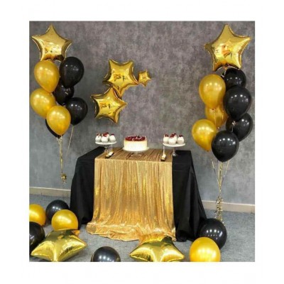 Solid Black & Gold Happy Anniversary Party Decoration Set (Pack of 50) Balloon