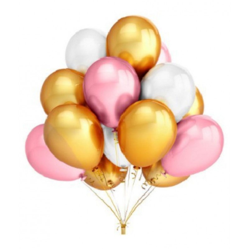 Solid Metallic Balloons  (Gold, White, Pink Pack of 100) FREE Banner