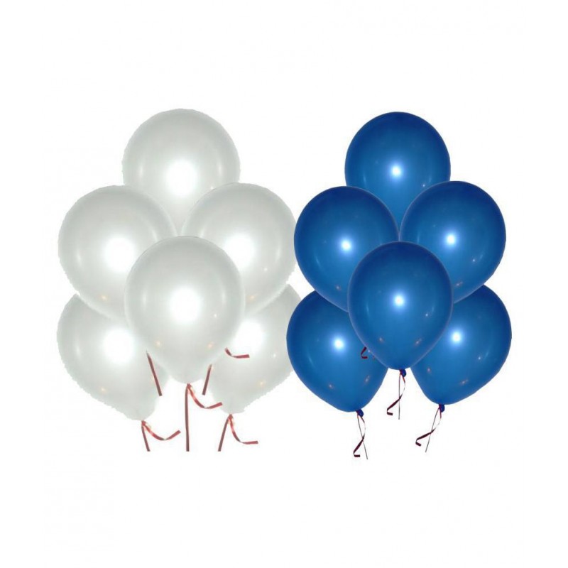 Solid Metallic Balloons  (White, Blue Pack of 100) FREE Banner