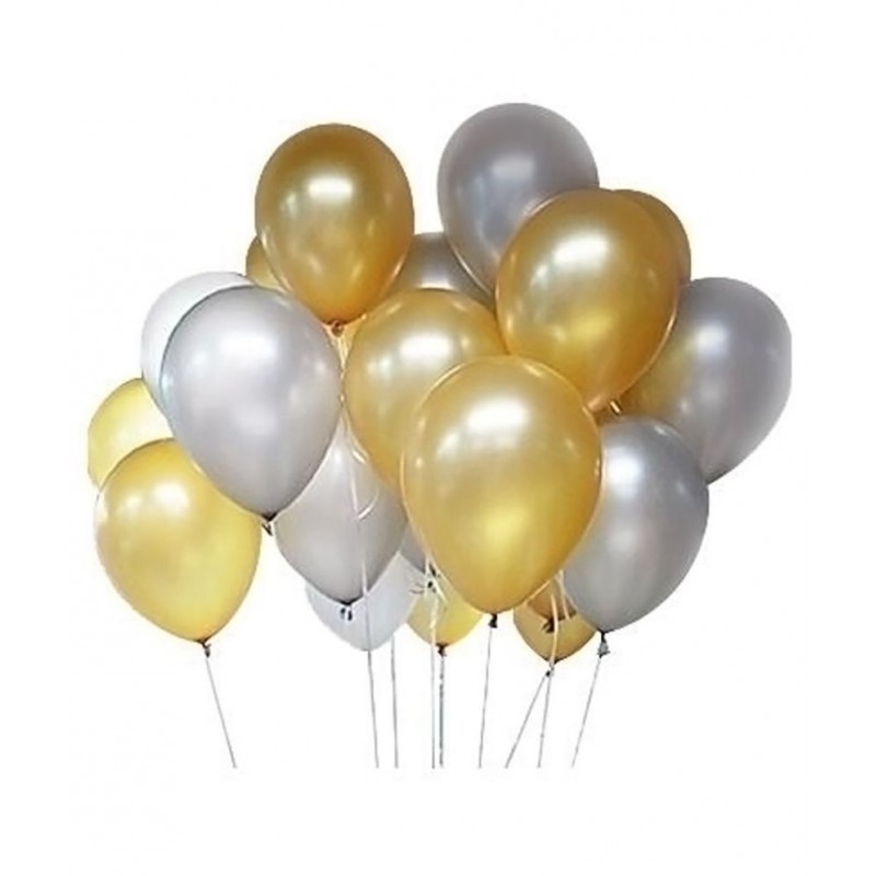 Solid Metallic Balloons  (White, Gold Pack of 100) FREE Banner
