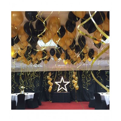 Solid Metallic Gold & Black Balloon  (Pack of 30)with 1 decorative ribbon