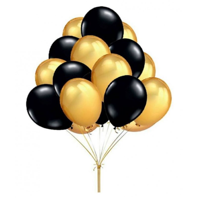 Solid Metallic Gold & Black Balloon  (Pack of 30)with 1 decorative ribbon