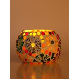 Somil Multicolour Table Top Glass Tea Light Holder - Pack of 1
